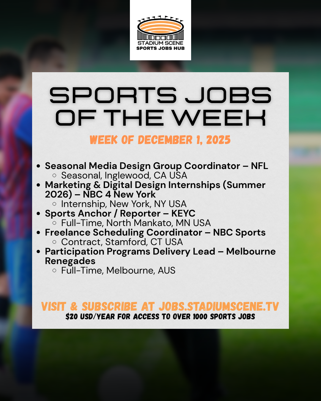 Sports Job of the Week - December 3, 2025 Picture